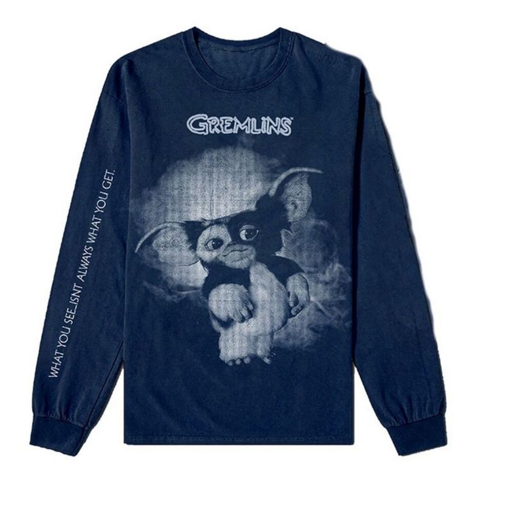 Gremlins Unisex Adult Graphic Print Cotton Long-Sleeved T-Shirt / Navy Blue